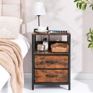 Small Night Stand with Fabric Drawers and Storage Shelf for Bedrooms